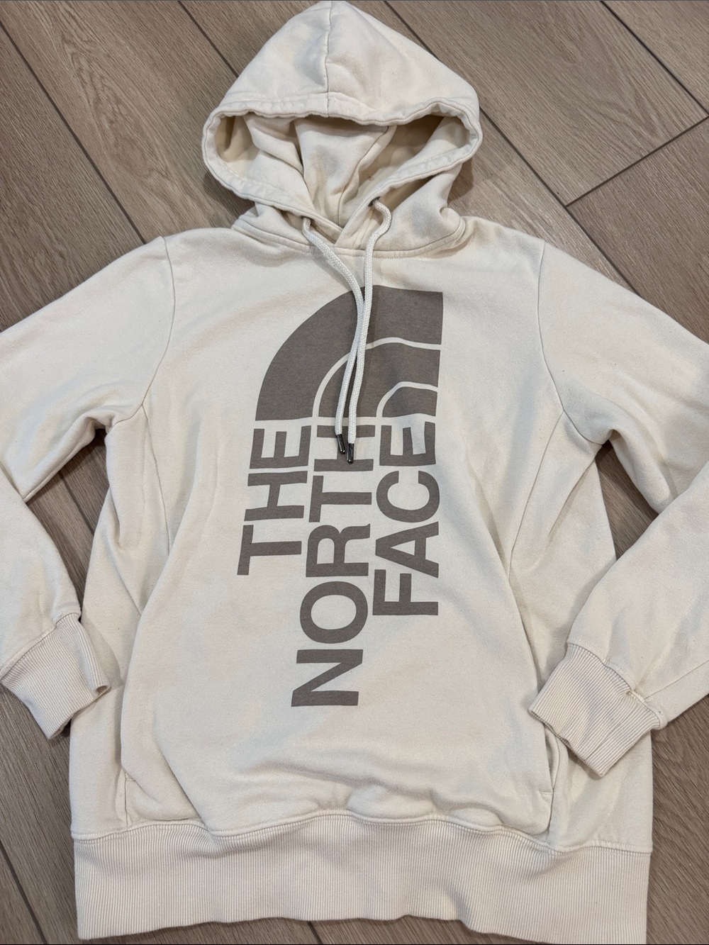 The North Face Logo Spellout Hoodie Sz S Tan Hike Trendy Comfy Back to School